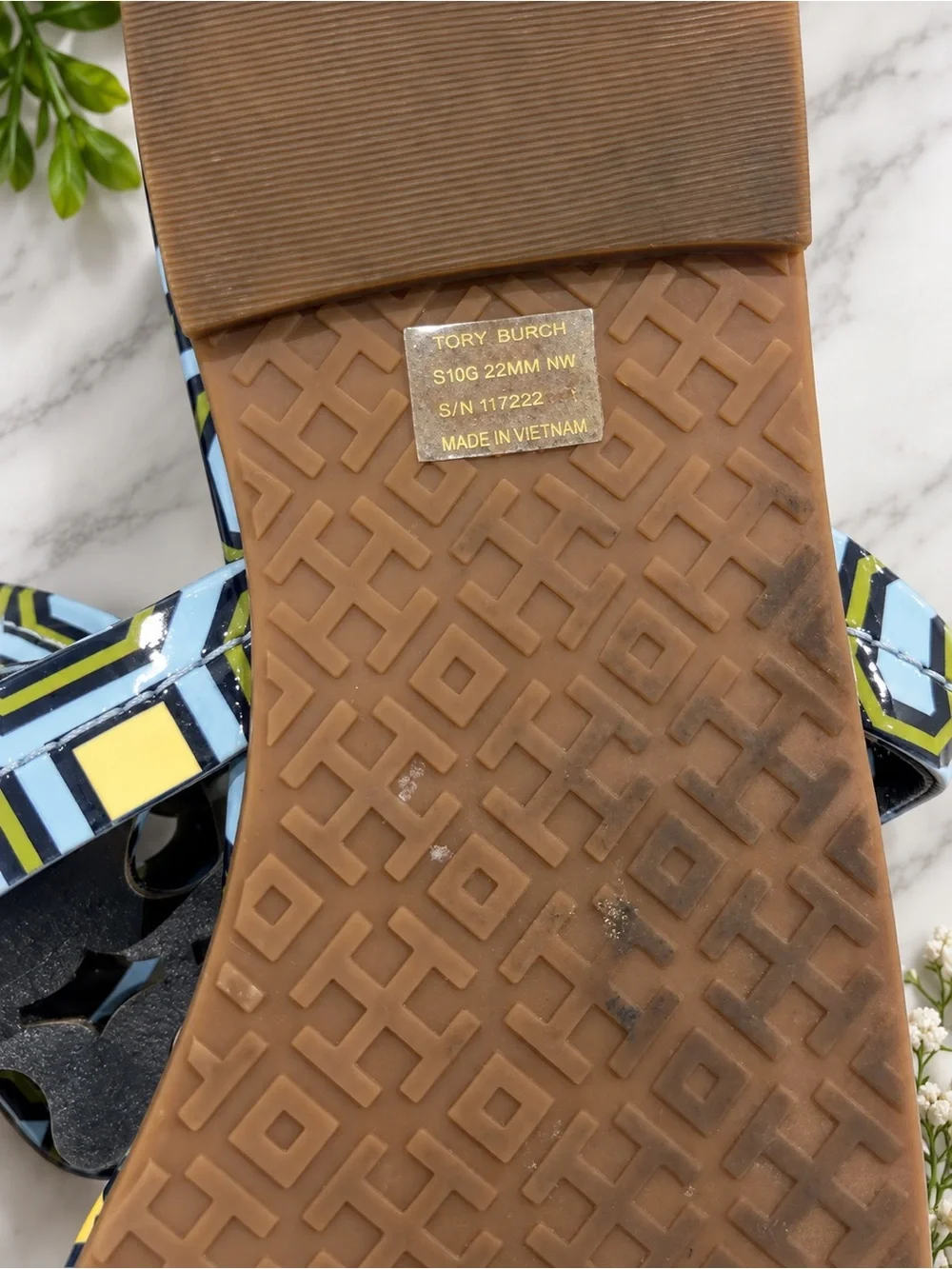 Tory Burch Blue Geometric Logo Thong Sandals